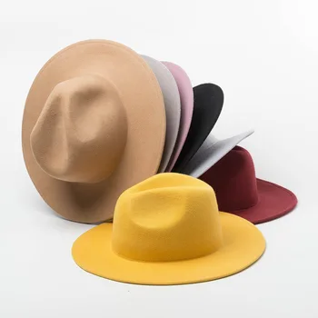 01908-HH8147A nova de outono INVERNO de lã sólido fedoras cap homens mulheres jazz chapéu panamá