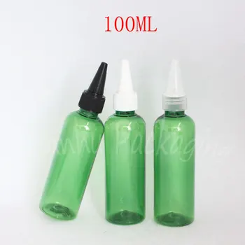 100ML de Plástico Verde Garrafa Apontou Boca Cap , 100CC Vazio Cosmético , Jam / Cosméticos Água de Embalagens de Garrafa