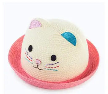 10pcs/lot crianças gato adorável palha sol cap Verão de Ouvido do Gato Decoração Chapéus de Sol para Meninas Meninos Crianças