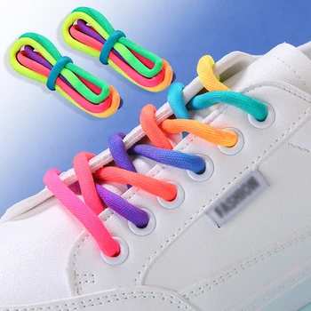 1Pair Cordões Coloridos arco-íris Gradiente de Impressão Plana sapatos de Lona Sapatos de Laço Casual Cromático Cores de Cadarços