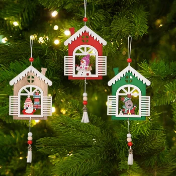 1pcs de Natal de Madeira Pendurar Ornamentos do Boneco de neve, Papai Noel Elk Casa de Madeira, de Borla Pendente para o Natal Decorações do Partido