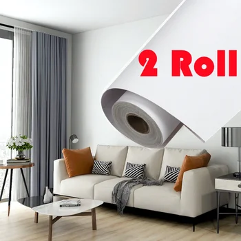 2 Rolo Branco Decoração de Casa Impermeável papel de Parede do PVC Auto Adesivo Adesivo de Parede Sala Quarto Cozinha Portas Adesivos