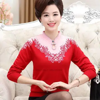 2022 chinês tradicional cheongsam tops mulheres de malha qipao camisola tops de paetês feminina manga longa qipao jumper de malha pullove