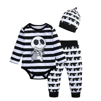 2022 Halloween Bebê, Roupas Conjuntos de Repartições Crânio Padrão de Manga comprida Macacão Longo Calças Chapéu de Criança de Bebê 3Pcs Roupas de 0-24M