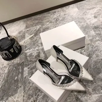 2022 Nova Primavera, Outono Diamante Elegante Festa De Casamento Sapatos De Bico D'Orsay Design Stiletto Salto Alto Senhora Bombas