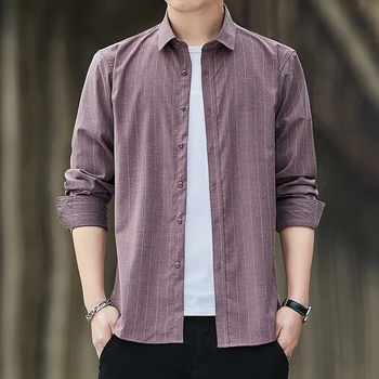 2022 Novo Estilo de Coreia Camisas masculinas Bonito de Moda de Mens Camisas de Botão de Ajuste Fino de Manga Longa camisa Listrada Asain Tamanho 4XL