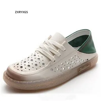 2022 Novo Lace-up Premium Macio Couro de Mulheres Sapatilha Casual Sapatos Oco Sandálias de Couro Sapatos da Moda Feitiço Cor Sapatos Sapatos
