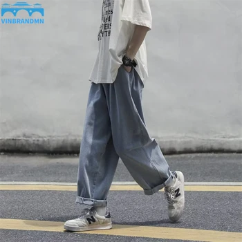 2022 Novo Outono Rua Nova Solto e Casual calças de Brim dos Homens Versão coreana de Moda Solta Reta Wide Leg Pants man Roupas de Marca