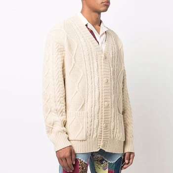 2022 Outono Inverno De Mens Cardigans De Malha Vintage Abotoado De Pescoço De V Sweatercoats Para Homens Moda Solta Sólido Suéter De Malha Jaqueta