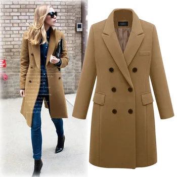 2022 Plus Size Inverno Mulheres Casaco de Lã XL-6XL Slim Fino Double Breasted casaco de inverno feminino Casaco de Lã Longo Casaco de Mulheres