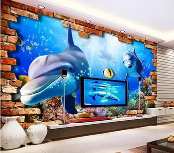 3d papel de parede personalizado O mundo subaquático golfinhos 3 d TV de definição do papel de parede