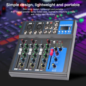 4 Canais Profissional Mixer de Som, mesa de Mistura de Áudio Mixer de Som, Interface de Áudio Usb Placa de Som para Computador Home do Karaoke