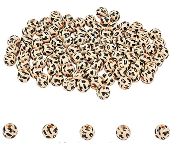 50pcs Impresso Natural Pérolas de Madeira Redonda Leopard Padrão de Impressão Preto Branco Xadrez Espaçador de Madeira Bead para DIY Fazer Jóias,2 Tamanhos