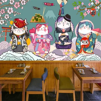 A Cultura Japonesa Papéis De Parede Industrial Decoração De Flor De Cerejeira Sorte Do Gato Sushi Restaurante Gourmet Plano De Fundo Do Papel De Parede Mural
