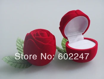 Alta Qualidade de Veludo Rosa flor da Caixa do Anel, ROSA VERMELHA de VELUDO NOVIDADE anel de dedo caixa de embalagem, 10pcs/lot