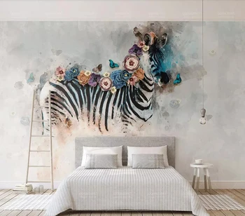 Baçal Personalizado para a Nova safra, pintados à mão pintura a óleo animal aquarela zebra flor animal de fundo 3d papéis de parede mural huda