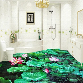 beibehang de fotos Personalizadas em carpete 3D de pintura ao ar livre flor de lotus pond luar tridimensional criativo chão da casa de banho