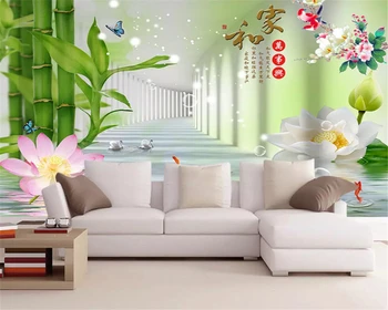 beibehang murais de parede papel de parede 3D de imagens tridimensionais de casa e tudo mais feliz de bambu lotus TV 3D pano de fundo do papel de parede