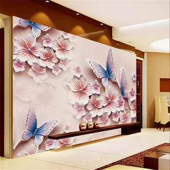 beibehang papel de parede de Socorro murais TV pano de fundo romântico borboleta de orquídea flores 3D grande mural de papel de parede pintura Moderna