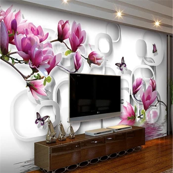 beibehang Personalizada foto de papel de parede murais de parede adesivos de parede bela magnolia flores 3D TV da sala de estar decoração de parede pintura