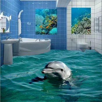 beibehang Personalizado Chão 3D Banheiro Bonito Dolphin Mundo Subaquático Sala de estar, Quarto, adesivos de Chão pintura Mural adesivo