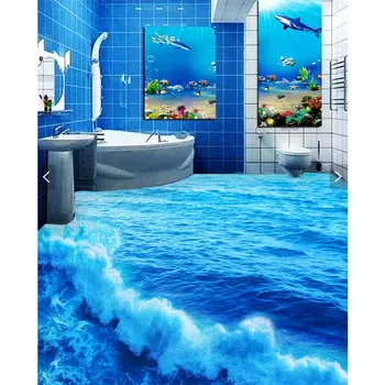 beibehang Piso pintura HD azul do mar agitado ondas Impermeável casa de Banho cozinha de Parede de PVC de papel Auto adesivo de parede de Andar mural