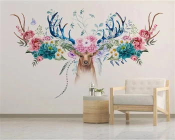 beibehang tamanho Personalizado 3d papel de parede papier peint Moderno e minimalista Nórdicos flor Americana cabeça de cervo floral de fundo papel de parede