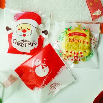 Boneco De Neve, Floco De Neve, Árvore De Natal De Auto-Adesiva De Embalagem Papai Noel Veado Cookie Embalagem De Bolso Sacos De Doces De Natal