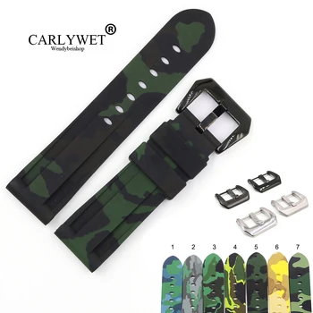 CARLYWET 22 24mm Camo Preto Verde Escuro Impermeável de Borracha de Silicone de Substituição do Relógio de Pulso Banda anéis Para Panerai Luminor