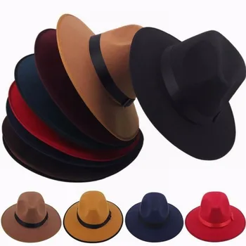 Chapéu de Mulheres Jazz Chapéus Vintage Trilby Derby Cap Moda Cloche Unissex Casual Grande borda de Cowboy Lã caps chapéu Panamá Fedora Ca