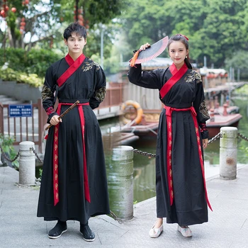 Chinês Vestido Vermelho Amantes Hanfu Manto Negro Bordado De Mulheres Vestidos China Estilo De Dança Folclórica Cosplay Traje Tradicional Do Vestuário