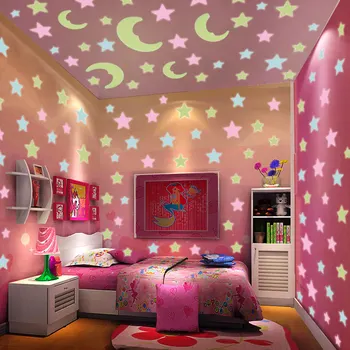 Decoração de natal para crianças, quarto luminoso adesivos de estrelas crescente estéreo adesivos de parede