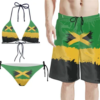 Doginthehole Jamaica Impressão Bandeira Biquínis 2021 Mulheres Correspondência De Casal, Banho De Terno De Nadar De Alta Qualidade, Os Homens De Shorts Para O Verão Praia