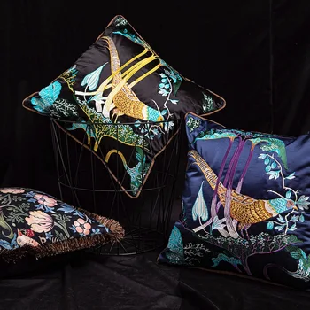 DUNXDECO Retro Selva da América Pássaros Bordados Capa de Almofada de Arte Almofadas Decorativas Caso Luxo Sofá Cadeira de roupa de Cama Coussin