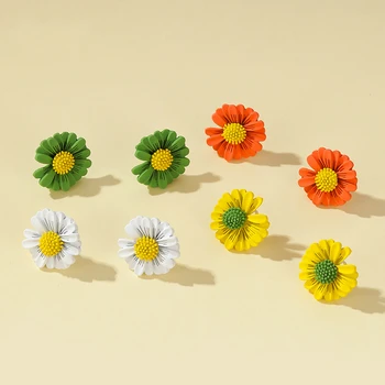 Estilo Coreano Daisy Floral Brincos Das Mulheres Simples Colorido Pequeno Doce De Flores De Verão, Deusa Da Orelha Brincos Jóias Para Meninas