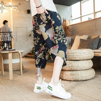 Estilo Japonês Calças De Verão Asiática Novas Roupas Quimono Japão Vintage Bezerro Comprimento Do Sexo Masculino Hip Hop Plus Size Streetwear Calças