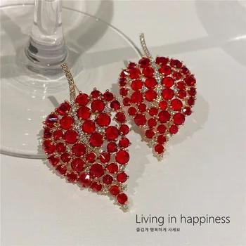 EYER Luxo de Esferas de Cristal Cúbico Zirconia Vermelha Brincos de Folha para as Mulheres a Moda Festa de Casamento Brincos Jóias 2021