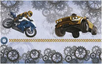 Foto 3d papéis de parede personalizados mural desenhados a mão de corrida de moto engrenagem casa de decoração de sala de estar papel de parede para parede 3d quarto