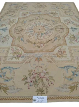Frete grátis 8'x10' francês de Aubusson tecer um tapete tecido a mão de tapete oriental em lã do tapete real estilo