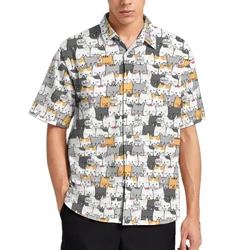Gatos Bonitos Imprimir Camisa Havaiana De Animais Engraçados Camisas Casuais Blusas De Manga Curta Estilo De Rua Oversize