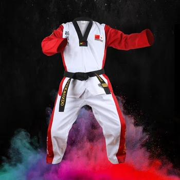 GINGPAI Karate Taekwondo Adultos, as Crianças Uniforme Cintura Cinto de MMA Sanda Dobok Formação de Roupas Esportivas Terno WTF Aprovado Fitness