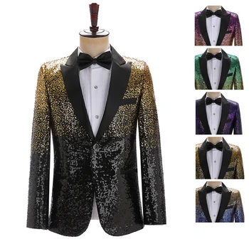 Gradiente de cor lantejoulas paletó de Homens etapa de moda glitter passarela terno Bar cantor desempenho do vestido