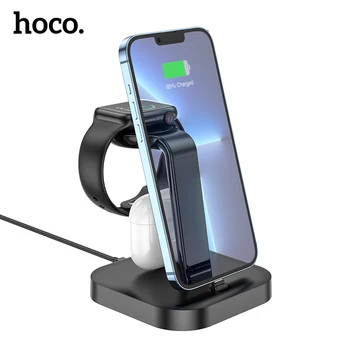 Hoco 3 in1 Carregador sem Fio Desktop Dock Station Para iPhone14 13 12 11 XS Pro Max Dock Stand Para Airpods Pro Apple iWatch 8 7 5