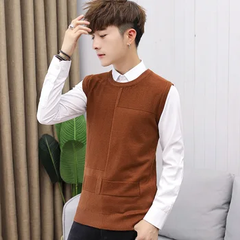 Homens Camisola Coreano Moda Preto Homens Blusas De Gola Cinza Sem Mangas Queda Camisola De Mens 