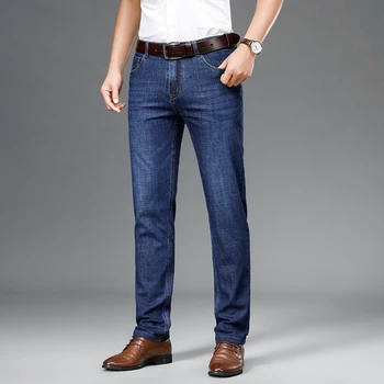 Homens Stretch Jeans Clássico Estilo de Moda Casual de Negócios de Algodão de Alta Qualidade, Moda Jeans masculina Slim Calças Tamanho