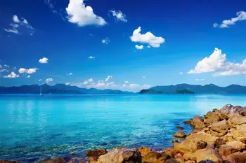Ilhas tropicais praia de autocolantes de parede praia adesivo de parede para sala de crianças, lago azul praia de pôster arte de céu claro para parede de quarto de bebê
