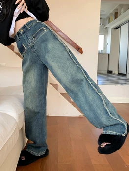 Inverno Azul Jeans Vintage Mulheres Streetwear Casual Folgado Y2K Calças Jeans Feminino coreano Moda Quente Reta de Perna Larga Calças 2022