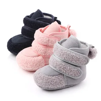 Inverno Quente Criança Botas Primeiro Walkers do Bebê Recém-nascido Meninas Meninos Velcro Sapatos de Sola Macia Pele Anti-derrapante
