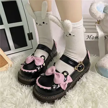Kawaii Borboleta Bow Lolita Sapatos Bonitos Grande Cabeça De Jk Uniforme Japonês Dedo Do Pé Redondo Doce Meninas Anime Cosplay Aluno Urso Bonito Fivela