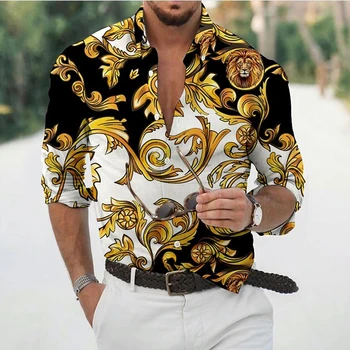 Luxo homens de camisa de mangas longas Havaí 3D barroco camisa Blusa cinco mangas de camisa Social vestido de Moda informal vestuário masculino